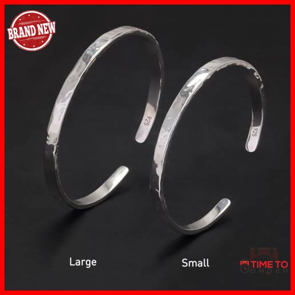 925 Sterling Silver Hammered Cuff Bangle Bracelet Minimalist Jewelry - Picture 3 of 7